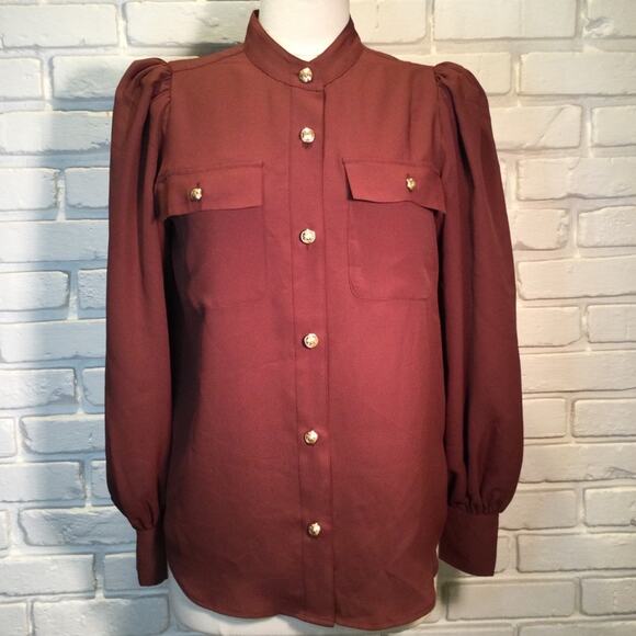 EXPRESS Portofino Balloon Sleeve Button down Blouse Medium missing scarf - Picture 1 of 8